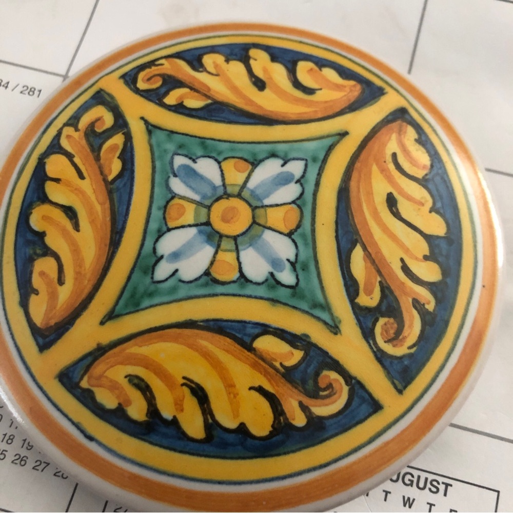 Brand New- Italian Ceramic Hand Painted Trinket Box With Lid / Store Sticker